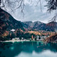 Autumn landscape of Lake Braies. Famous lake in the Dolomites. Autumn landscape of Lake Braies. Famous lake in the Dolomites. - PhotoDune Item for Sale