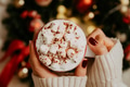 Close up of women's hands holding white mug with hot cocoa, tea or coffee and marshmallow. Close up of women's hands holding white mug with hot cocoa, tea or coffee and marshmallow. - PhotoDune Item for Sale