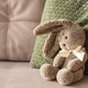 Plush Bunny on Sofa with Green Pillow. Cozy Childhood Inspired Background Plush Bunny on Sofa with Green Pillow. Cozy Childhood Inspired Background - PhotoDune Item for Sale