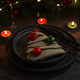 Christmas Table Setting with Tree-Shaped Napkin, Utensils, Ornaments and Tealight Candles Christmas Table Setting with Tree-Shaped Napkin, Utensils, Ornaments and Tealight Candles - PhotoDune Item for Sale