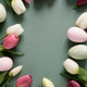 Easter Frame with White and Pink Tulips and Painted Eggs. Spring Holiday Border Easter Frame with White and Pink Tulips and Painted Eggs. Spring Holiday Border - PhotoDune Item for Sale
