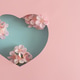 Blue Heart Cutout. Romantic Valentines Day Flatlay with Cherry Blossom on Pink Background Blue Heart Cutout. Romantic Valentines Day Flatlay with Cherry Blossom on Pink Background - PhotoDune Item for Sale