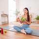 Healthy life concept with Asian woman in fitness on yoga mat and eating vegetable salad Healthy life concept with Asian woman in fitness on yoga mat and eating vegetable salad - PhotoDune Item for Sale