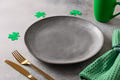 Empty gray plate for traditional dish on St Patrick's Day. Empty gray plate for traditional dish on St Patrick's Day. - PhotoDune Item for Sale