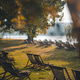 Empty sun loungers in autumn park on the river bank, urban green spaces concept Empty sun loungers in autumn park on the river bank, urban green spaces concept - PhotoDune Item for Sale