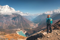 Standing woman against beautiful lake and mountains Standing woman against beautiful lake and mountains - PhotoDune Item for Sale