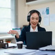 Female consultant, customer service or tech support crm with headphones, microphone or help desk Female consultant, customer service or tech support crm with headphones, microphone or help desk - PhotoDune Item for Sale