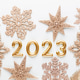 New year 2023 number, golden digits and santa hat over blue background. New year 2023 number, golden digits and santa hat over blue background. - PhotoDune Item for Sale