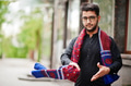 Pakistano bangladesh man wear black traditional clothes and eyeglasses pose outdoor. Pakistano bangladesh man wear black traditional clothes and eyeglasses pose outdoor. - PhotoDune Item for Sale