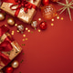 Border from Gold Wrapped Christmas Gifts with Red Ribbons and Ornaments on Red Background Border from Gold Wrapped Christmas Gifts with Red Ribbons and Ornaments on Red Background - PhotoDune Item for Sale