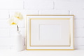Gold decorated landscape frame mockup with soft yellow orchid in Gold decorated landscape frame mockup with soft yellow orchid in - PhotoDune Item for Sale