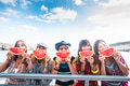 five nice happy young females caucasian eating watermelon in summer five nice happy young females caucasian eating watermelon in summer - PhotoDune Item for Sale