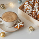 Cup of Hot Coffee with Christmas Gingerbread Cookies and Ornaments in Festive Setting Cup of Hot Coffee with Christmas Gingerbread Cookies and Ornaments in Festive Setting - PhotoDune Item for Sale