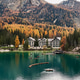 Autumn landscape of Lake Braies. Famous lake in the Dolomites. Autumn landscape of Lake Braies. Famous lake in the Dolomites. - PhotoDune Item for Sale