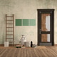 Painting supplies in room with three green swatches on wall Painting supplies in room with three green swatches on wall - PhotoDune Item for Sale