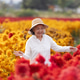 Happy Asian Senior Woman Walking Through Colorful Flower Field Happy Asian Senior Woman Walking Through Colorful Flower Field - PhotoDune Item for Sale