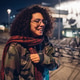 curly brunette girl smiling in the street curly brunette girl smiling in the street - PhotoDune Item for Sale