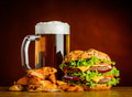 Cold Beer with Burger and Fried Potatoes Cold Beer with Burger and Fried Potatoes - PhotoDune Item for Sale