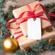 Christmas rectangle gift tag mockup with present box Christmas rectangle gift tag mockup with present box - PhotoDune Item for Sale
