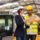 Forklift driver talking with manager in modern industrial factory. Warehouseman reading order, order Forklift driver talking with manager in modern industrial factory. Warehouseman reading order, order - PhotoDune Item for Sale