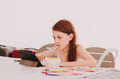 Litle girl drawing. Kids using technologies. Watching online lesson on tablet pad Preteen sitting Litle girl drawing. Kids using technologies. Watching online lesson on tablet pad Preteen sitting - PhotoDune Item for Sale