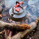 Outdoor camping kettle hanging over campfire in forest setting Outdoor camping kettle hanging over campfire in forest setting - PhotoDune Item for Sale