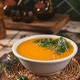 Creamy Butternut Squash Soup Topped with Fresh Basil Leaves and Rosemary Flowers Creamy Butternut Squash Soup Topped with Fresh Basil Leaves and Rosemary Flowers - PhotoDune Item for Sale