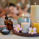 Close up of a beauty set with candles at luxury spa Close up of a beauty set with candles at luxury spa - PhotoDune Item for Sale