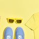 Fashion Summer Hipster Accessories minimal. Woman clothes collection falling on vivid geometry backg Fashion Summer Hipster Accessories minimal. Woman clothes collection falling on vivid geometry backg - PhotoDune Item for Sale