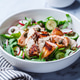 Salad with grilled salmon, cucumber, radish, capers and tahini dressing. Salad with grilled salmon, cucumber, radish, capers and tahini dressing. - PhotoDune Item for Sale