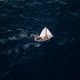 Aerial video of a white sailboat sailing alone on deep blue sea. Calm waves shimmer under sunlight. Aerial video of a white sailboat sailing alone on deep blue sea. Calm waves shimmer under sunlight. - PhotoDune Item for Sale