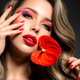 Beautiful white girl with red flowers. Stunning girl with Anthurium red. Beautiful white girl with red flowers. Stunning girl with Anthurium red. - PhotoDune Item for Sale