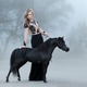Beautiful woman and black American miniature horse in fog Beautiful woman and black American miniature horse in fog - PhotoDune Item for Sale