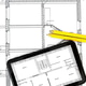 Tablet, drawings and working tools. Tablet, drawings and working tools. - PhotoDune Item for Sale