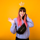 Bright funny portrait of cheerful hipster woman with bright pink hair Bright funny portrait of cheerful hipster woman with bright pink hair - PhotoDune Item for Sale