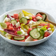 Fresh chicory Endive salad with watermelon, cucumber, and feta cheese, top view. Fresh chicory Endive salad with watermelon, cucumber, and feta cheese, top view. - PhotoDune Item for Sale