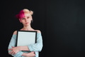 pink haired highschool girl on black background pink haired highschool girl on black background - PhotoDune Item for Sale