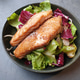 Perfectly fried salmon fish on top of a vegetable salad. Perfectly fried salmon fish on top of a vegetable salad. - PhotoDune Item for Sale