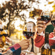 Happy friends drinking red wine at bbq dinner party Happy friends drinking red wine at bbq dinner party - PhotoDune Item for Sale