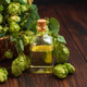 Hop Extract in Glass Bottle with Fresh Hops on Wooden Surface Hop Extract in Glass Bottle with Fresh Hops on Wooden Surface - PhotoDune Item for Sale