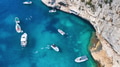 Yachts at the sea in France. Aerial view of luxury floating boat on transparent turquoise water. Yachts at the sea in France. Aerial view of luxury floating boat on transparent turquoise water. - PhotoDune Item for Sale
