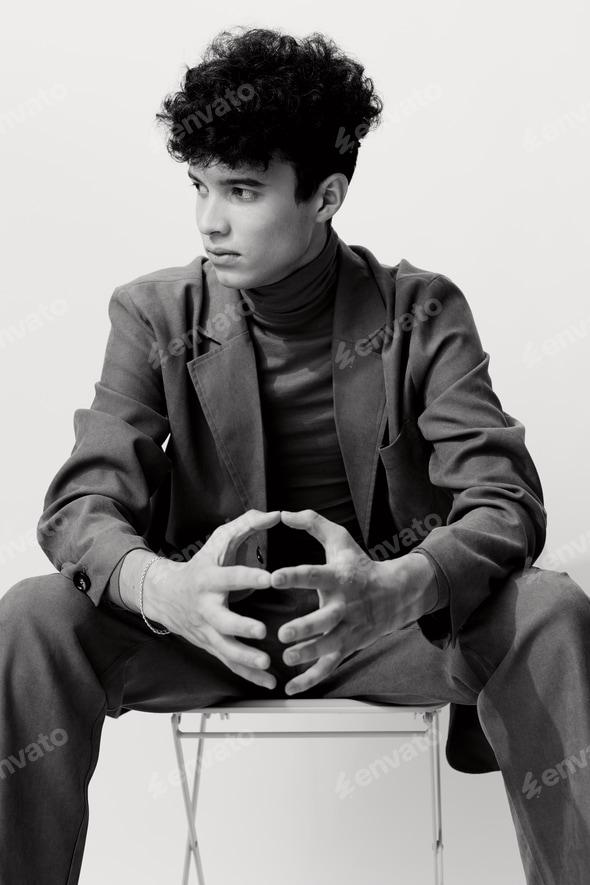 Man fashion trendy black clothing vogue style white businessman