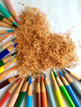 Fat lay with color pencils sharpened forming a colorful heart. Background with copy space. Fat lay with color pencils sharpened forming a colorful heart. Background with copy space. - PhotoDune Item for Sale