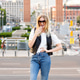 Happy hipster stylish woman posing on European street, Happy hipster stylish woman posing on European street, - PhotoDune Item for Sale