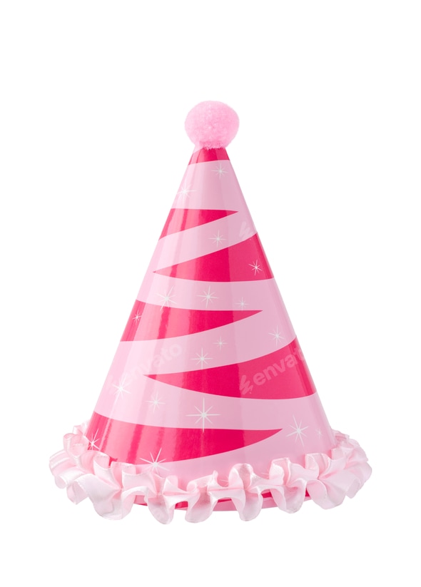 Pink birthday party hat isolated cutout Stock Photo by JulieAlexK