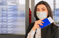 Girl with passport at the airport waits for a flight in front of airport desk Girl with passport at the airport waits for a flight in front of airport desk - PhotoDune Item for Sale