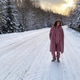 The girl is standing on the road. Road adventures. Winter sunset. Total look. The girl is standing on the road. Road adventures. Winter sunset. Total look. - PhotoDune Item for Sale