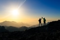 Couple hikers celebrating success concept in mountains Couple hikers celebrating success concept in mountains - PhotoDune Item for Sale