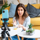 Female beauty streamer doing facial care tutorial. Female beauty streamer doing facial care tutorial. - PhotoDune Item for Sale