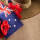 Australian flag, poppies, and slouch hat commemorating anzac day Australian flag, poppies, and slouch hat commemorating anzac day - PhotoDune Item for Sale